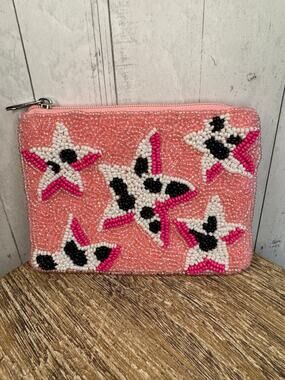 Beaded Coin Purse Cow Star Pink Wallet Travel Womens Accessories NEW FAST SHIP